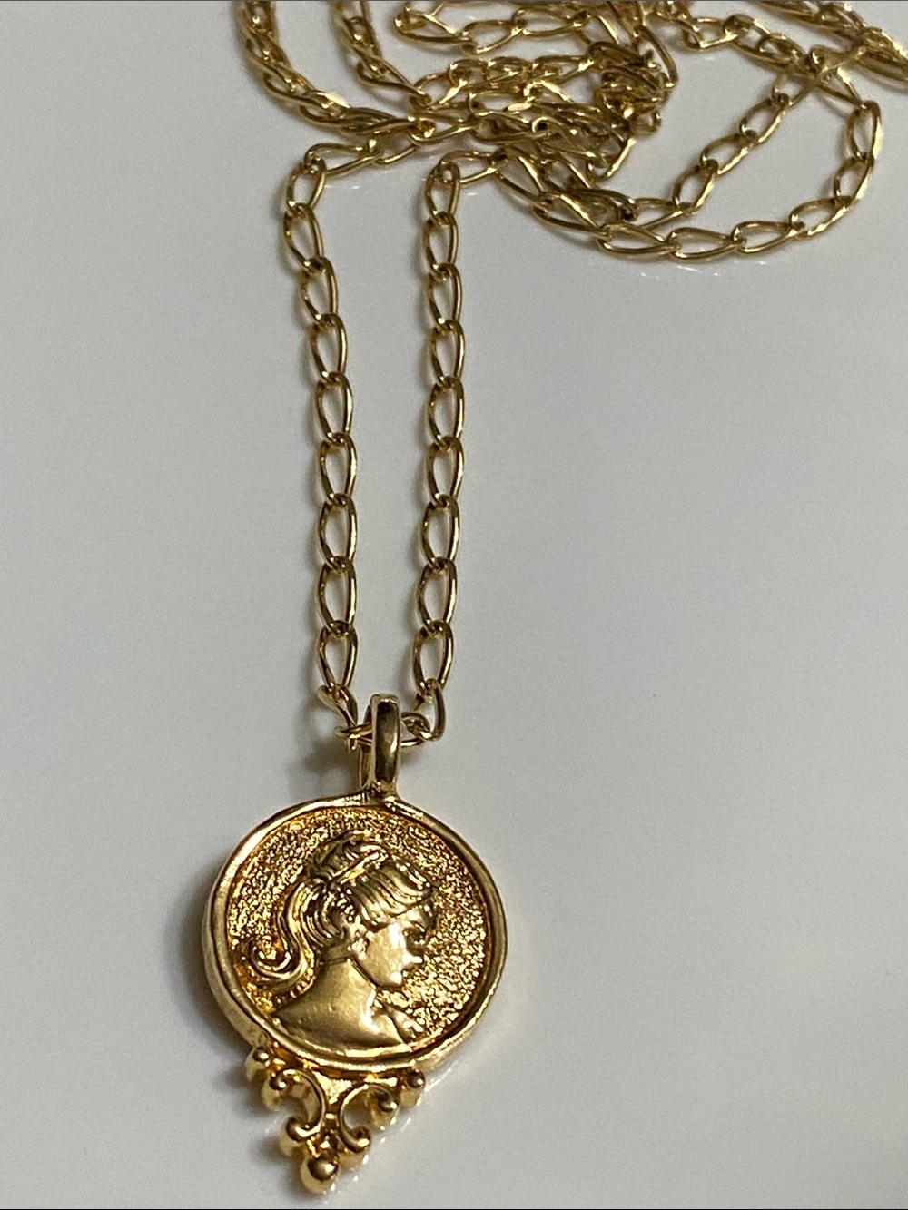 Avon Gold Medallion Portrait Pendant Necklace